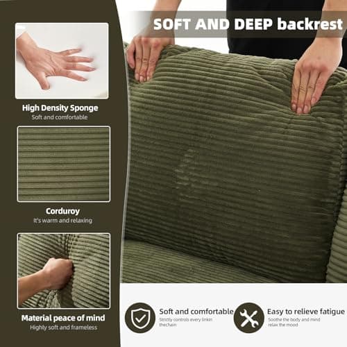 98.4" Green Sectional Sofa Cloud Modular Sectional Couch with Chaise,Corduroy Sectional Couches L-Shaped Modern Upholstered Sofa with Deep Seat for Living Room and Bedroom,No Assembly Required(Green) 6