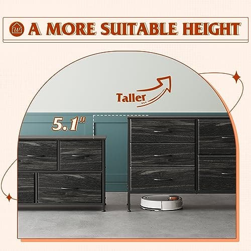 WLIVE Dresser for Bedroom with 5 Drawers, Wide Dressers with Drawer Organizers, Chest of Drawers, Fabric Dresser for Living Room, Closet, Hallway, Charcoal Black Wood Grain Print 9