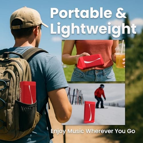 Oontz Upgraded Angle 3 Portable Bluetooth Speaker 5.0-10W Sound, 14-Hr Battery, 100ft Wireless Range, IPX5 Water-Resistant, Budget Small Speaker, Great White Elephant Gifts for Adults (Coca-Cola Red) 5