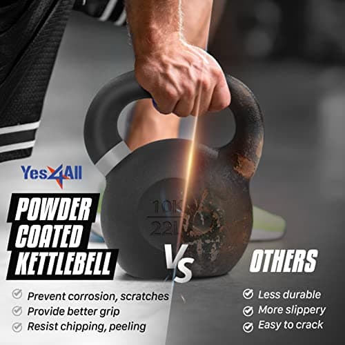 Yes4All Powder Coated Kettlebell, 9 lb Cast Iron Core Kettlebells with Non-Slip Handle & Flat Bottom for Conditioning, Heavy Duty for Strength Training - Single, White 6