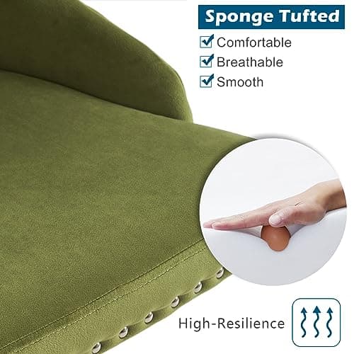 VINGLI Olive Green Velvet Armless Office Desk Chair with Gold Base/Wheels, Small Cute Vanity/Makeup Chair with Back for Bedroom, Upholstered Adjustable Rolling Swivel Nail Chair for Women/Girls 7