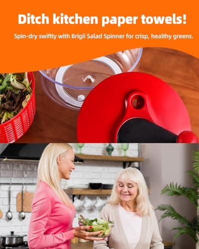 Brigii Salad Spinner, 5.3 Quart Lettuce Spinner with Double Drainage Holes, Salad Dryer for Washing, Spinning, and Draining Greens, Fruits, and Vegetables 6
