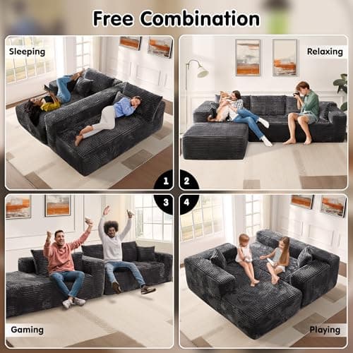 ovios 104" Cloud Boneless Couch with L-Shape Chaise,Modern Sectional Modular Sofa with Deep Seat, Upholstered Couches for Living Room Bedroom,No Assembly Required, Grey (Plush Corduroy Fabric) 6