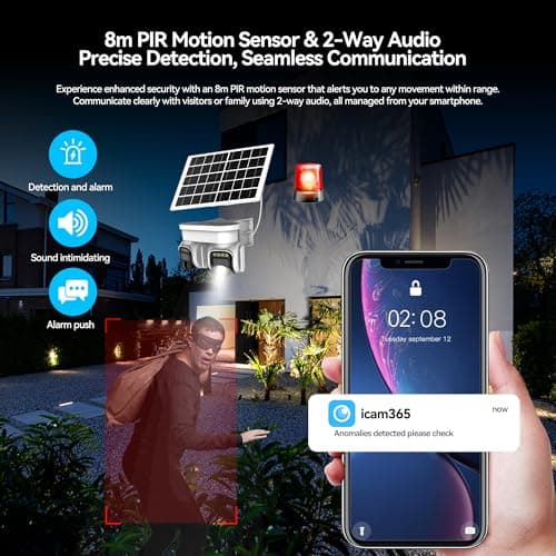 No WiFi Security Camera,4G LTE Cellular Security Camera Outdoor with Dual Lens 360° View, 2K Color Solar Cellular Cam Night Vision,PIR Motion Sensor,2 Way Talk,IP66 Waterproof, Built in SIM,White-QQ 7