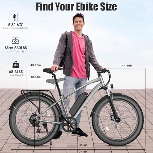 Loeook Electric Bike for Adults, 1000W Peak 25MPH 60Miles Ebike,48V 13AH Battery Electric Mountain Bike, 26" x 4'' Fat Tire Electric Bicycle with Rear Rack, Fenders, 7 Speed, UL 2849 Certified 7