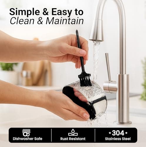 Zulay Kitchen Stainless Steel Garlic Press Rocker Set - Premium Garlic Mincer Garlic Crusher - New Innovative Garlic Crusher with Peeler and Scraper - Comfortable Grip (Black) 6