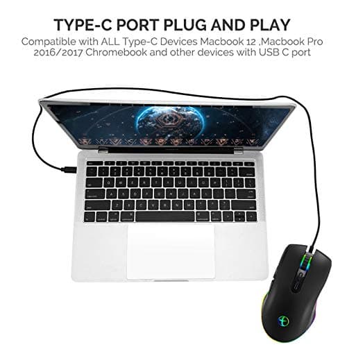 IULONEE Type C Mouse, Wired USB C Mice Gaming Mouse Ergonomic 4 RGB Backlight 3200 DPI Compatible with M@c, Matebook, Chromebook, HP OMEN, Windows PC, Laptop and More USB Type C Devices (Black) 7