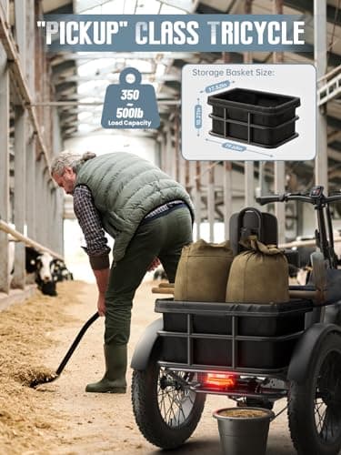 PUCKIPUPPY Dual Battery Electric Tricycle with 110-Mile High Range, 960W Peak Motor Pickup Class Trike, 500lb Load Capacity, 20'' Fat Tires and Large Basket for City and Mountain Trails, Husky Plus 7