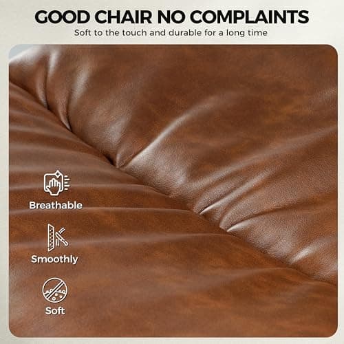 EUREKA ERGONOMIC Mid-Century Vintage Office Chair, Faux Leather Executive Desk Chair with Unique Ball Casters and Fixed Footrest Ring, Brown Retro Swivel Chair for Home Office and Study, Brown 5