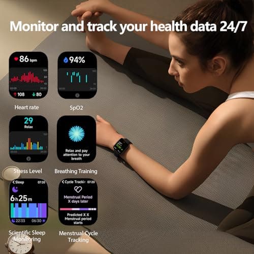 KEEPONFIT Smart Watch Answer/Make Calls, 1.85" Aluminum Case Alexa Built-in Fitness Tracker with IP68 Waterproof/100 Sports Modes/Heart Rate/Sleep for iOS/Android (Black) 5