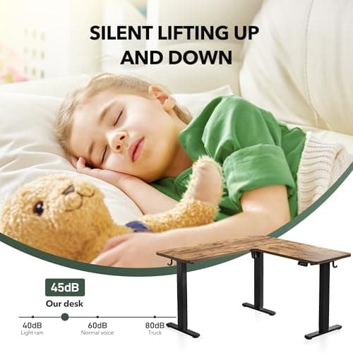 FEZIBO L Shaped Standing Desk, Electric Stand up Height Adjustable Home Office Table, Sit Stand Desk, Light Rustic Brown Top 5