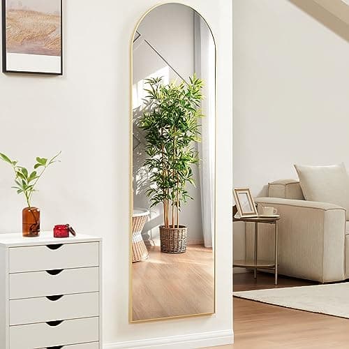 OLIXIS Arched Full Length Mirror 64.1"x 21.5" for Bedroom, Full Body Mirror with Stand, Hanging or Leaning for Wall, Aluminum Alloy Thin Frame Floor Standing for Living Room, Long, Gold 7