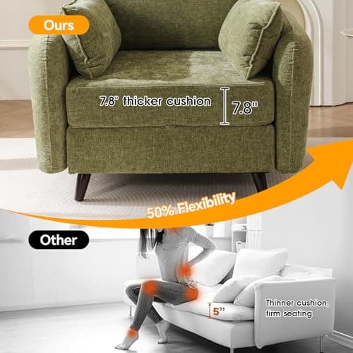 Rexulqo Oversized Accent Chair with All Seats Storage,Comfy Living Room Chairs with 2 Throw Pillow,Upholstered Mid-Century Armchair,24.5'' Deep Seat,Reading Chair for Bedroom,Office,Chenille,Green 5