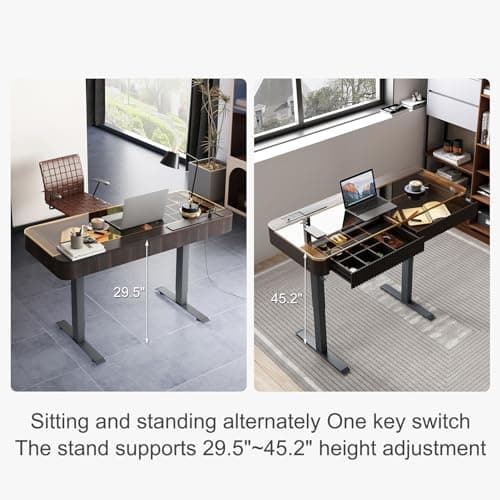 Lartis Office Desk, Electric Computer Lift Table Standing Desk with Drawer Charging USB Port, Home Office Laptop Table with Drawer 5