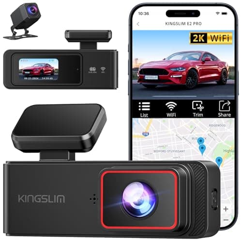 Kingslim Dash Cam Front and Rear 2K+1080P, Mini WiFi Dash Camera for Cars Dual Dashcam Parking Monitor, Loop Recording, Car Camera Support Max 256GB (E2PRO)