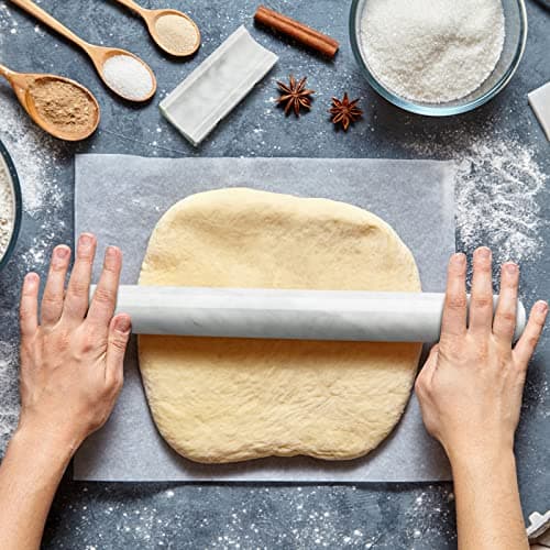 HESHIBI Marble Rolling Pin with Stand, 15.7" White Stone French Heavy Polished Non Stick Cookie Pizza Pastry Dough Baker Roller for Kitchen Baking 5