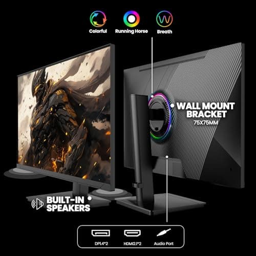 CRUA 27Inch Gaming Monitor 360HZ, QHD 1440P 120% sRGB IPS Computer Monitor with Built in Speaker, Height/Pivot/Swivel/Tilt Adjustable Vertical Monitor, Support FreeSync, DP&HDMI, Wall Mount-Black 7