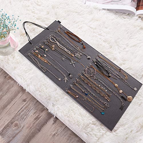 AFUOWER Jewelry Organizer Hanging Necklace Storage Holder for Girl Women 24 Hooks Organizer for Holding Jewelries 1 Pack (Gray) 7