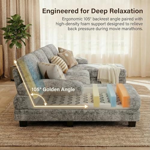 Homall Modular Sectional U Shaped Sofa Couches for Living Room, Comfy Chenille 4 Seat Sofa Set with Removable Pillows, Lounge Chaise Upholstered Couch for Apartment (Chenille, Grey) 5