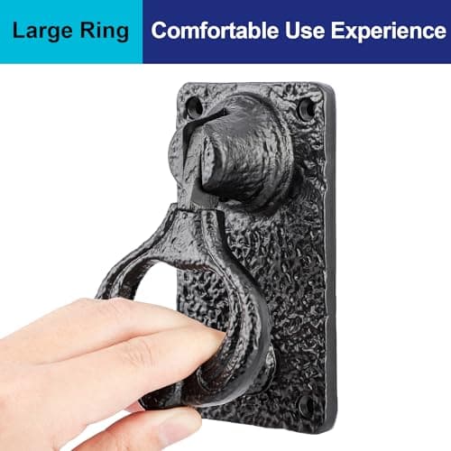 Eumtenr Black Door Knocker for Front Door, Heavy Duty Cast Iron Exterior Home Door Knocker for Doors, for Vintage Wooden Barn Shed Doors, Garden, Wooden House, Farmhouse, Home Décor Accessories 5