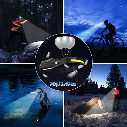 UUYEE Headlamp Rechargeable 3Pack, LED Headlamp Flashlight with Motion Sensor, 230° COB Wide Beam Head Lamp, 5Mode Head Lights for Forehead Waterproof, Bright Headlamps for Adults Running Camping 6