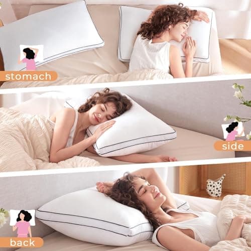 MUXHOMO Bed Pillows King Size Set of 2, Gusseted Sleeping Pillows for Side, Back, and Stomach Sleepers, Hotel Quality, Oeko-Tex Certified Fluffy Supportive Down Alternative Filling, White, 2 Pack 6