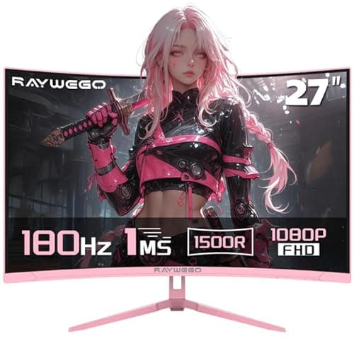 Raywego Pink Curved Gaming Monitor 180Hz with RGB Backlight,1080P Gaming Monitor 27 inch,4000:1 Contrast Ratio,FreeSync Crosshair/Timer/FPS/RTS,Tilt Adjustable(DP Cable Included)