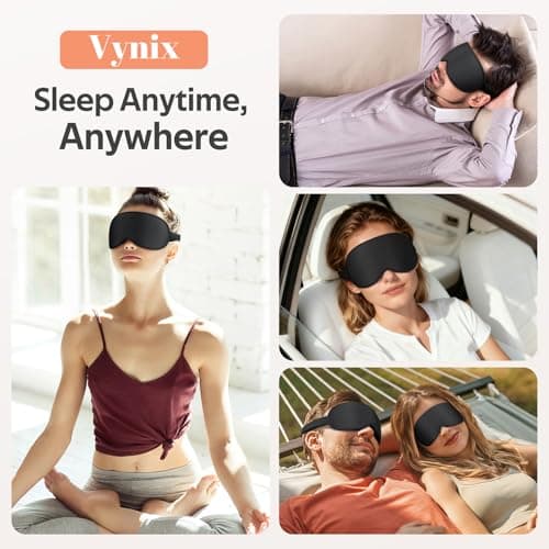 Vynix Sleep Mask for Men Women - 100% Blackout Eye Masks for Sleep - 3D Soft Sleeping Mask for Side Sleepers - Zero Pressure Lash Extensions Eye Cover Shade for Airplane Travel Essentials, Black 8