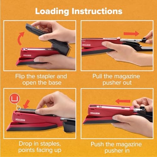 Bostitch Office Executive 3 in 1 Stapler, Includes 210 Staples and Integrated Staple Remover, One Finger Stapling, No Effort, 20 Sheet Capacity, Spring Powered Stapler, Red 8