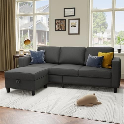 Youmumeub Sectional Sofa and Couches for Living Room - 78''L Shaped Gray Linen Couch-Pet Friendly Modular 3-Seater Convertible Sofas-Washable Covers-Suitable for The Living Room, Apartment