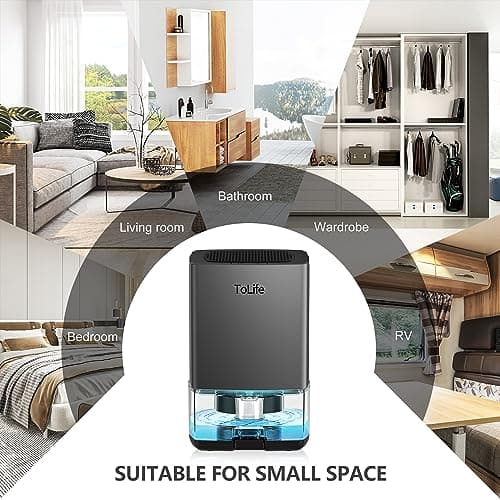 ToLife Dehumidifiers for Home 30 OZ Water Tank with Auto-Off, Portable Small Dehumidifier Room, Bathroom, Bedroom, RV, Closet 500 sq.ft, 7 Colors LED Light, Gray, Grey, TZ-C1 7
