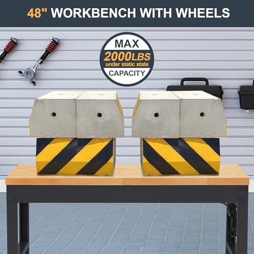 HABUTWAY Height Adjustable Workbench with Wheels 48" x 24" 2000 Lbs Capacity Solid Wood Work Station Heavy-Duty Rolling Work Tables for Garage Party Shop Office 5