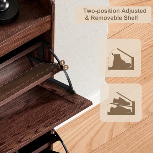 ChooChoo Shoe Storage Cabinet with 2 Flip Drawers, Deodorizing Shoe Organizer Storage for Entryway, Freestanding Hidden Slim Narrow Shoe Rack Cabinet, Walnut 6