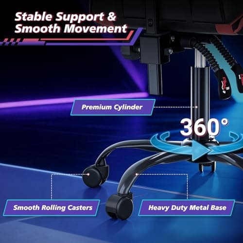 Magshion Gaming Chair, Ergonomic Computer Chair with Linkage Armrests, Height Adjustable Video Game Chair with Footrest and Headrest for Silla Gamer and Adults, 350 Lbs Capacity, Red 8