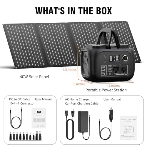 Solar Powered Generator 300W Peak/70400mAh, 260Wh Portable Power Station with Panels 40W Included, Solar Generator with AC Outlet 110V for Home Use, Camping, Outdoor, Power Backup 7