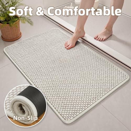 PADOOR-Bath Mat-Super Absorbent Chenille Bathroom Mats-Rubber Backed Bath Mats for Bathroom Non Slip, Easy Clean Bathroom Rugs Front of Bathtub,Shower Room,Sink-17×28, Beige&Cream 6