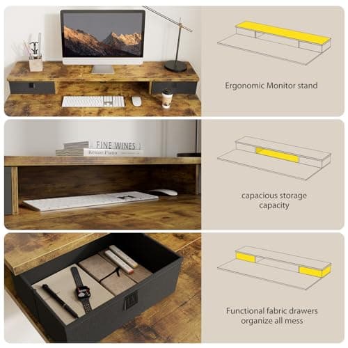 Agilestic 55 x 24 Inches Height Adjustable Electric Standing Desk with 2 Drawers, Stand Up Electric Desk Adjustable Height, Sit Stand Computer Gaming Table with Splice Board, Rustic Brown 6