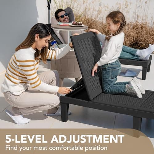 Devoko Outdoor Chaise Lounge Chair Set of 2 for Outside Pool Patio, Adjustable Waterproof Easy Assembly Chaise Lounge Outdoor (Black, Set of 2) 5