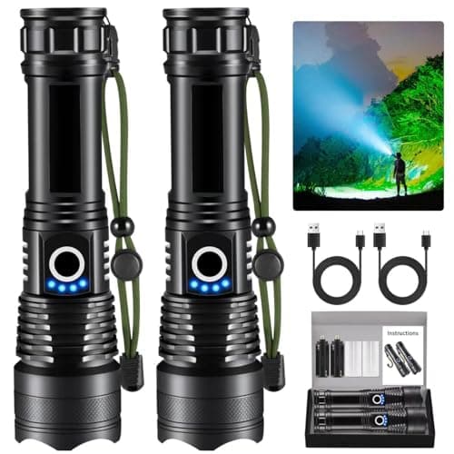 LNRYY Flashlights High Lumens Rechargeable, 2Pack Rechargeable Flashlights, Super Bright Flashlight, 5Mode Tactical Flashlights High Lumens, LED Flashlight High Powered, Waterproof Flash Light LED