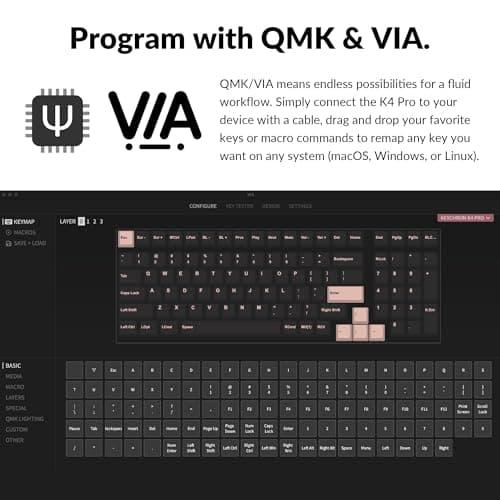 Keychron K4 Pro QMK/VIA Bluetooth Wireless Mechanical Keyboard, 96% Layout Custom Programmable Gaming Keyboard with White Backlit, Hot-Swappable K Pro Red Switch for Mac Windows Linux - White 5