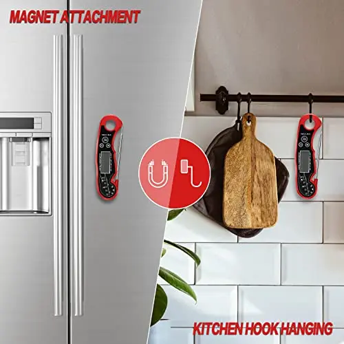 Meat Thermometer Digital for Grilling and Cooking - ANDAXIN Waterproof Ultra-Fast Instant Read Food thermometers with Backlight & Calibration for Kitchen, Deep Fry, BBQ, Grill(Red/Black), LCD 6