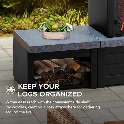 Sunjoy Wood Burning Fireplace – Matte Black Outdoor Steel Fireplace with Chimney, Log Holders, Fireplace Tool, and PVC Cover 5