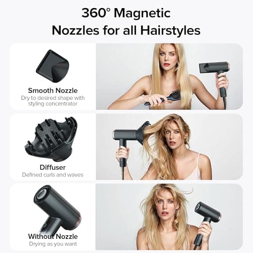 Rukebas Professional Ionic Hair Dryer 1400W with Diffuser & Concentrator - 4 Speed/Heat Settings, Lightweight Fast Drying for Home Travel, Includes Brush Head & Replacement (120V 1.4kW) 7