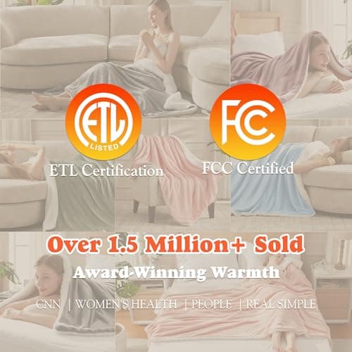 ACCU-WARMTH Heated Blanket Throw Size - Fast Warming with 6 Heat Settings & 4 Hours Auto-Off, Electric Throw Blanket for Couch, 50"x60", Grey 6