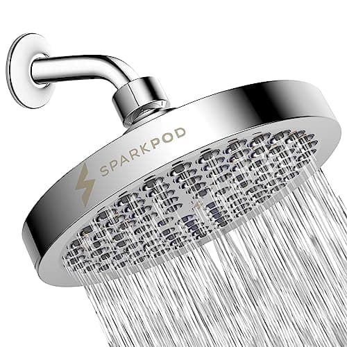 SparkPod Shower Head - High Pressure Rain - Premium Quality Luxury Design - Easy Clean Adjustable Replacement for Your Bathroom Shower Heads (Luxury Polished Chrome, 6 Inch Round)