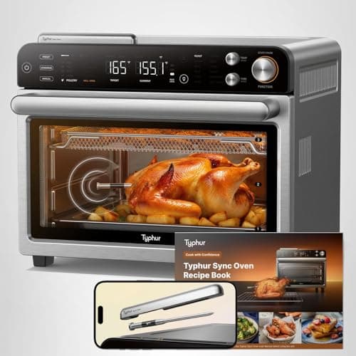 Typhur Sync Oven with Smart AI Wireless Meat Thermometer Probe, 12‑in‑1 Countertop Air Fryer Toaster Oven Combo, 360° Turbo Convection, Dehydrator, Recipe & 5 Accessories, Large 27QT, Stainless Steel 10