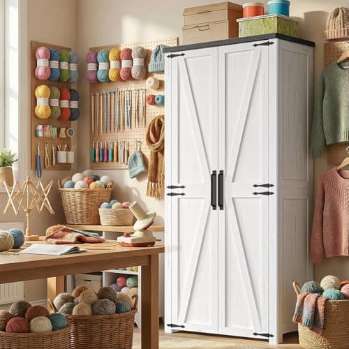 Furnivio Craft Cabinet with Storage - 71" Sewing Cabinet with LED Lights, Adjustable Shelves, Hobby Storage Cabinet for Craft Room, Food Pantry Cabinet for Kitchen, Dinning Room or Living Room 5