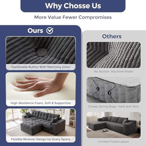 MAXYOYO 104" L Shaped Modular Sectional Sofa with Ottoman, Cloud Boneless Couch with Layered Cushion, Upholstered Sofa in a Box, Flexible Module Combination for Living Room, No Assembly, Dark Grey 8