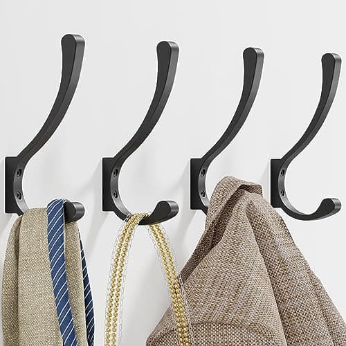 saffruff Coat Hooks Wall Mount, Hooks for Hanging Heavy Duty, Screw in Wall Hanger for Backpack, Clothes, Towels, Jacket, Black 4 Pack