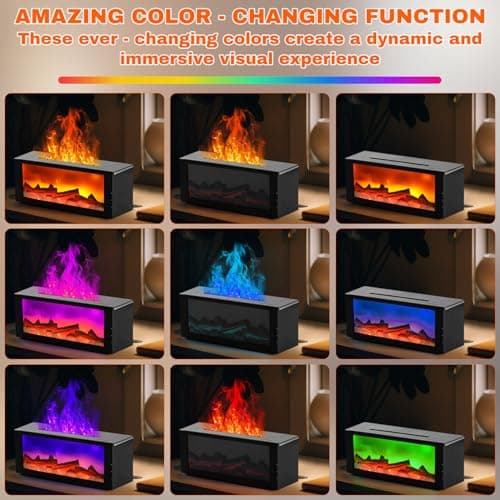 Upgraded 300ml Fireplace Diffuser Essential Oill X3,7 Colorful Large Flame Fire Humidifier Changing Aroma Diffuser for Aromatherapy Yoga Room Bedroom, Room, Office, Home with Remote Timer and Auto Off 8